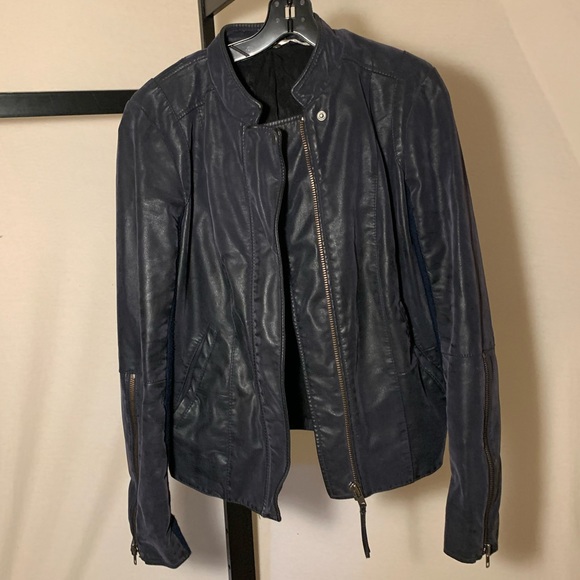 Navy Free People faux suede jacket - Picture 1 of 5